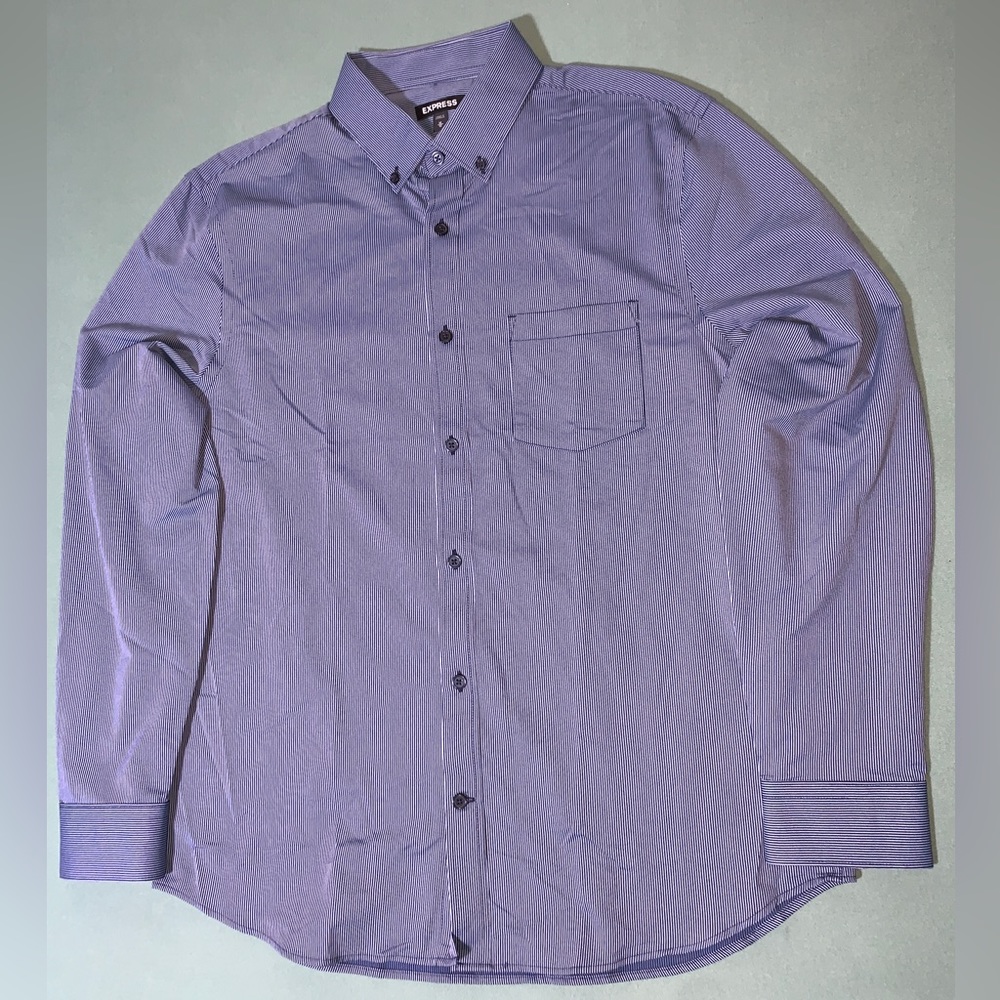 Express Slim Performance Navy Pinstripe Dress Shirt Medium